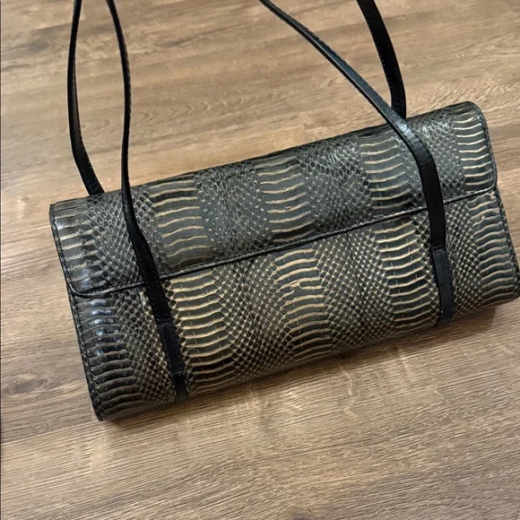 Vintage J.Renee Black and Tan Snakeskin Clutch - Picture 1 of 8